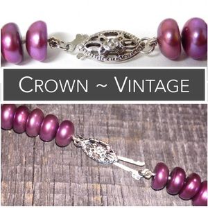 VTG “Crown” Signed Necklace Lilac Violet Sterling Clasp Marked Crown EUC
